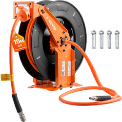 VEVOR Ανασυρόμενος Καρούλι Αερόσωλής 15m x 9.5mm, Υβριδικός, 300PSI, Αυτόματη Επαναφορά, Οροφή/Τοίχος Τοποθέτηση, Βαρέως Τύπου Χάλυβα Διπλός Βραχίονας KQRGJPOGKFSSP9ENZ002V0