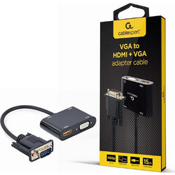 CABLEXPERT VGA TO HDMI+VGA ADAPTER CABLE 0,15M BLACK RETAIL PACK