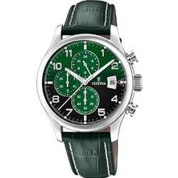 Festina Ανδρικό Ρολόι Χρονογράφος με Πράσινο Δερμάτινο Λουράκι F20375/8