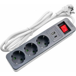 Πολύπριζο Surge Protector Lamtech (LAM980336) 1xUSB-C, 1xUSB, 3xSchuko - Black/White LAM980336