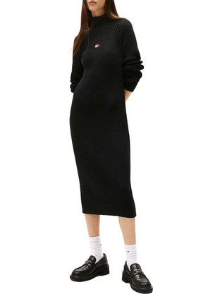 Tommy Jeans Midi Καθημερινό Φόρεμα Πλεκτό Μαύρο DW0DW22167-BDS