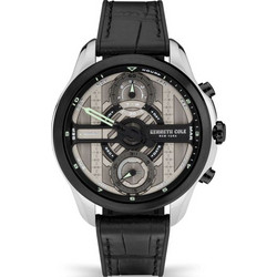 Kenneth Cole Ανδρικό Ρολόι Χρονογράφος με Μαύρο Δερμάτινο Λουράκι KCWGO2125504
