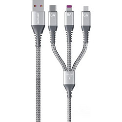 WEKOME WDC-170 3 σε 1 USB-A σε USB-C Lightning Micro USB Καλώδιο PD γρήγορης φόρτισης 1,2 m Ασημί