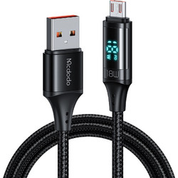 Mcdodo - Καλώδιο δεδομένων (CA-1070) - USB 2.0 σε Micro-USB, με ψηφιακή οθόνη, πλεγμένο από νάιλον, κράμα αλουμινίου, 3A, 1.2m - Μαύρο