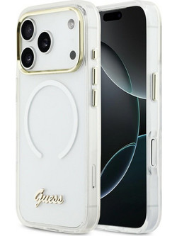 Guess IML Gradient Script Metal MagSafe Case for iPhone 17 Pro - White