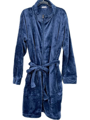 Ρόμπα Unisex Μονόχρωμη Fleece με Φερμουάρ Regular Fit, Μπλε