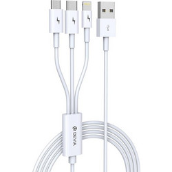 Καλώδιο Σύνδεσης USB 2.0 3 σε 1 Devia EC141 USB A σε Micro USB & USB C & Lightning 15W 1.2m Smart Λευκό