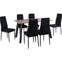 JETTA-BAXTER Τραπεζαρία Μέταλλ ο Βαφή Μαύρο, Τραπέζι Sonoma Oak + 6 Καρέκλες Velure Μαύρο