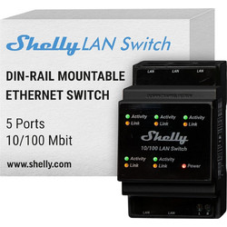 Shelly LAN Switch Ethernet Network Switch for DIN Rail (10/100 Mbps) 5 RJ45 Ports 110 V - 230 V No Additional Adapter Required