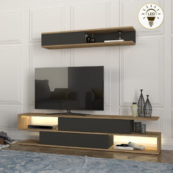 Σύνθεση τηλεόρασης Manet Megapap με LED χρώμα sepet oak - ανθρακί 180x29,5x39εκ