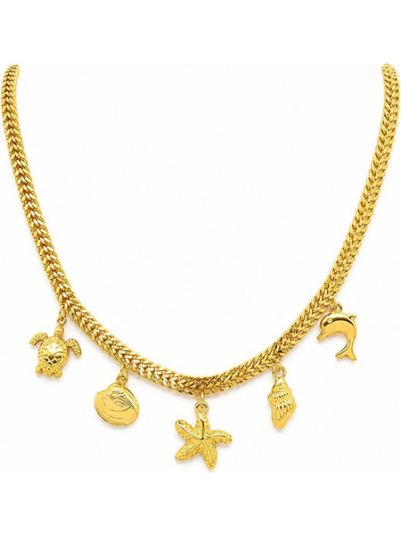 Κολιέ ατσάλι χρυσό με charms (N3434)