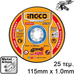 Δίσκοι Κοπής Σιδήρου Inox 25 Τεμ κουτί 115x1.0mm MCD11011525 Ingco