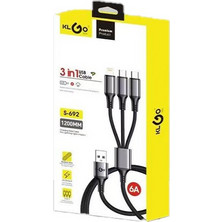 KLGO S-692 Καλώδιο Φόρτισης 3 σε 1, 6Α με Μήκος 1.2m