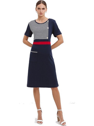 Giota Midi Καλοκαιρινό Καθημερινό Φόρεμα Navy Μπλε 4061