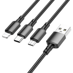 Borofone BX72 3-in-1 Καλώδιο Φόρτισης USB σε Lightning, USB-C & Micro USB 2A 1m - Χρώμα: Μαύρο