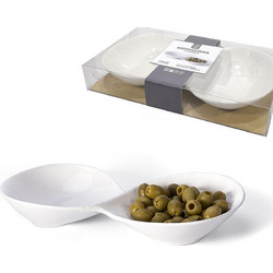 Μπολ Για Σνακς Διπλό Λευκό Κεραμικό 26x14.5x4cm