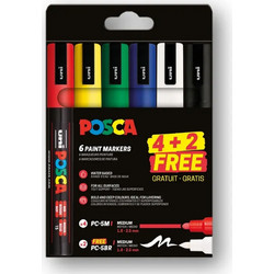 Μαρκαδόροι Σχεδίου Uni Posca PC-5M & PC-5BR Medium με πάχος μύτης 1.8-2.5mm - 6 τεμάχια PC-5M 4P + PC-5BR 2P SET PROMO 01