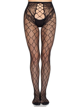 LEG AVENUE - 1966 NET TIGHTS WITH CROTCHLESS PANTY BLACK - ONE SIZE