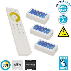 Ασύρματο LED Dimmer με Χειριστήριο Αφής 2.4G RF CCT 2 Χρωμάτων για Τρια Groups 12v (432w) - 24v (864w) DC GloboStar 04340