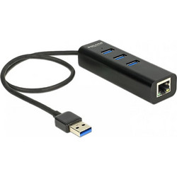 DeLOCK 62653 USB Hub 3.0 USB-A με 3 Θύρες USB-A / Ethernet