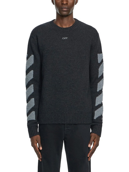 DIAG FUZZY LOGO PRINT CREW NECK SWEATER MEN OFF-WHITE