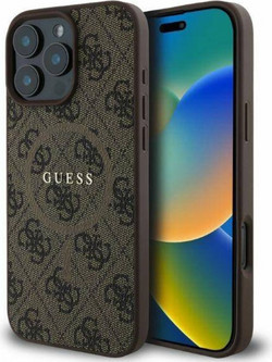 Guess Θήκη PU Leather 4G Colored Ring MagSafe iPhone 16 Pro Max Brown