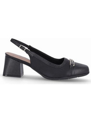 Piccadilly Ανατομικές Γόβες Slingback Δερμάτινες με Χοντρό Χαμηλό Τακούνι Μαύρες 1-779-25146