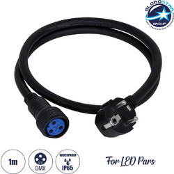 GloboStar(R) 51172 Καλώδιο Ρεύματος 3PIN DMX512 1 Μέτρο από Female XLR σε Male Πρίζα Schuko Τερματισμένο Αδιάβροχο IP65 Μ100cm - Μαύρο