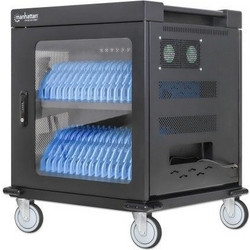 Manhattan Laptop Charging Cart/Trolley via AC Adapter (EU) 32-bay, Install device's AC Adapter (power cables) into unit, Suitable for ALL laptops (to 15.6") iPads, MacBooks, Chromebooks, other USB-C d