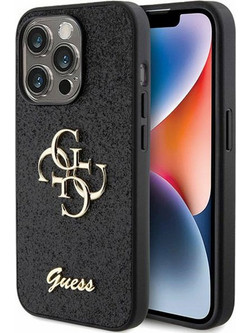 Guess Fixed Glitter 4G Metal Logo - iPhone 15 Pro - Μαύρο