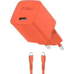 Ttec 2SCG45CN Φορτιστής με Καλώδιο USB-C με Θύρα USB-C 45W Quick Charge 3.0 & Power Delivery Neon Orange
