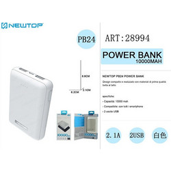 Newtop PB24 Power Bank 10000mAh με 2 Θύρες USB-A White