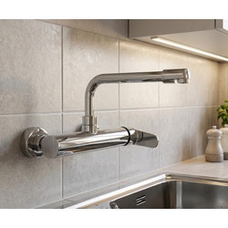 Bonken HT-6125 Μπαταρία Κουζίνας Τοίχου Διπλής Παροχής Ανάμεικτη Inox