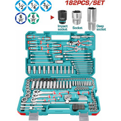 Total THKTHP61827 Κασετίνα Καρυδάκια 1/4"-3/8"-1/2" & Εργαλεία Χειρός 182 Τεμάχια