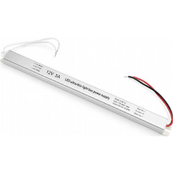 VenCore 6614-50005 - Aluminium Ultra Slim Power Supply 60W 12V 5A - Τροφοδοτικό Αλουμινίου Εξαιρετικά Λεπτού Προφίλ 230 Volt σε 12 Volt 60 Watt 5 Ampere - Μ31.3 x Π2 x Υ2cm