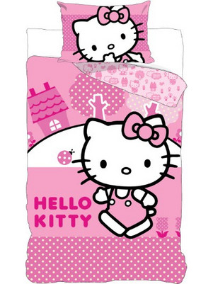 Hello Kitty Pink World Βαμβακερό Σετ Παπλωματοθήκης 2 Τεμαχίων 140x200 και 70x90 εκ