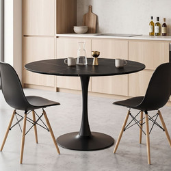 Tραπέζι Balou pakoworld sintered stone σε μαύρη απόχρωση με όψη μαρμάρου-βάση μαύρο μέταλλο Φ120x73εκ