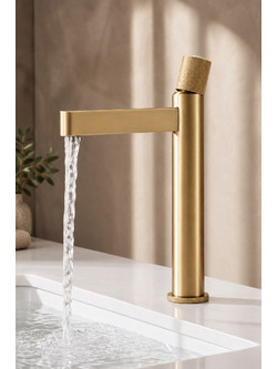 NARON Ψηλή Αναμεικτική Μπαταρία Νιπτήρα FZ5502 Brushed Gold (Ματ Χρυσό) με Knurled Λαβή