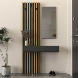 Έπιπλο εισόδου Elois Megapap χρώμα ανθρακί - sepet oak 96,6x26,8x195,5εκ