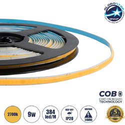 GLOBOSTAR(R) BEE 70357 Ταινία LED 9W/m 810lm/m 120 DC 24V IP20 384 x COB Chip/m Θερμό Λευκό 2700K Dimmable - Sanan COB Chip - Μ500 x Π0.5 x Υ0.2cm - Ρολό 5 Μέτρων