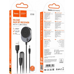 Bluetooth Audio Transmitter Hoco E150 Path v5.4 με AUX Τροφοδοσία USB-A Μικρόφωνο και Κουμπιά Ελέγχου Κλήσεων Γκρι