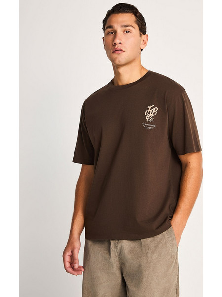 Ανδρικό printed t-shirt με κοντά μανίκια relaxed-fit FBM014-004-04_COFFEE BEAN