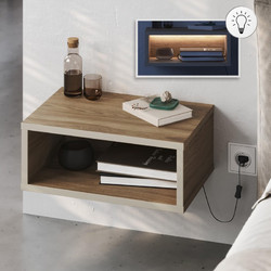 Κομοδίνο επιτοίχιο Brik Megapap με LED χρώμα καρυδί - sandstone 45x30x18εκ