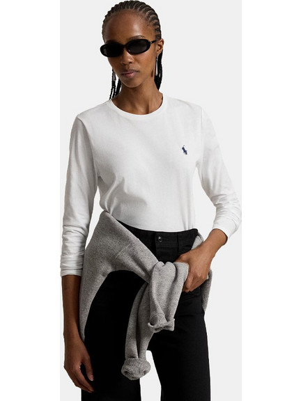 Polo Ralph Lauren Pony Logo Embroidered Γυναικεία Μπλούζα Μακρύ Μανίκι 211B14604-006 White