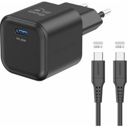 SWISSTEN GaN 1x USB-C 20W Παροχή Ενέργειας + Καλώδιο Δεδομένων USB-C/USB-C 1.2 μ. Μαύρο 8595217484382