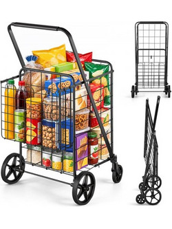 VEVOR Πτυσσόμενο Καρότσι Αγορών Jumbo με Διπλά Καλάθια, Περιστρεφόμενοι Τροχοί 360 Ανθεκτικό Καρότσι Μεταφοράς 50 kg για Ρούχα, Ψώνια, Βαλίτσες