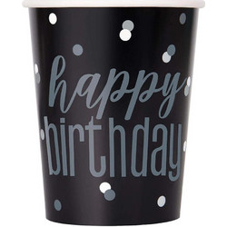 Χάρτινα Ποτήρια Happy Birthday Σετ 8 Τεμαχίων 82221 - Μαύρο (0029481)