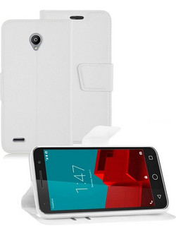 Vodafone Smart Prime 6 - Δερμάτινη Θήκη Πορτοφόλι Με Πίσω Πλαστικό Κάλυμμα Λευκό (ΟΕΜ)