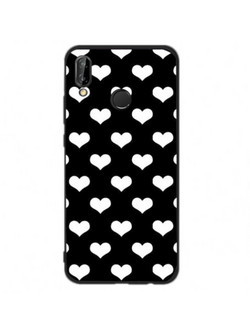 Θήκη Huawei P20 Lite Σιλικόνης Καρδιές - 4485 - Μαύρο Λευκό - ΟΕΜ