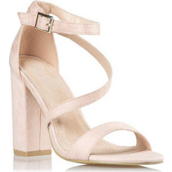 Miss NV Γυναικεία Πέδιλα Suede Nude με Χοντρό Ψηλό Τακούνι V42-09412-90